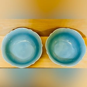 Threshold Wellsbridge Aqua Stoneware Bowls Blue Rim Scalloped Soup/Cereal (7")